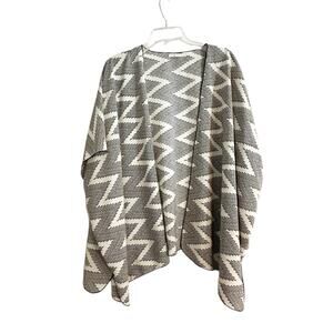 Painted Threads Open Front Kimono Coverup Summer Cream Black Tribal USA Poly
